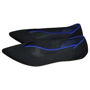 Rothy’s The Point Black Knit Flats Women’s Size 7.5 Blue Trim Sustainable